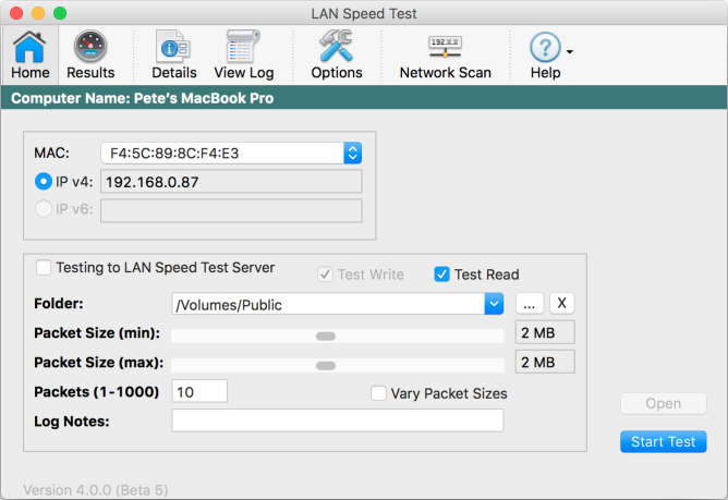 Screenshot of LAN Speed Test